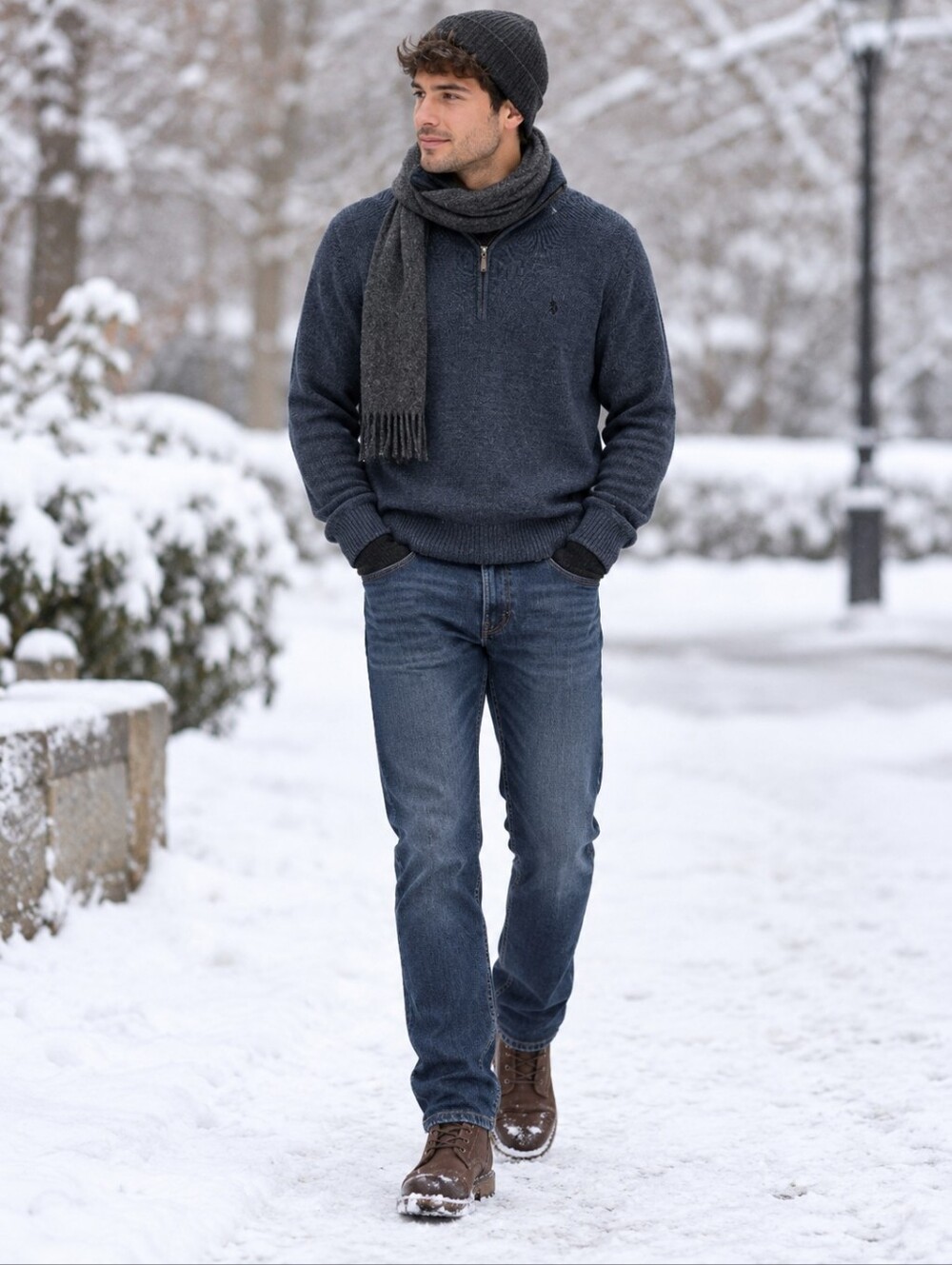 U.S. Polo Assn. Blue Quarter Zip-Up Winter Casual Sweater